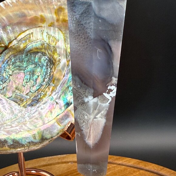 Black Flower Agate Chalcedony Wand 268g Crystal Protection Inspiration A1 - Picture 2 of 6